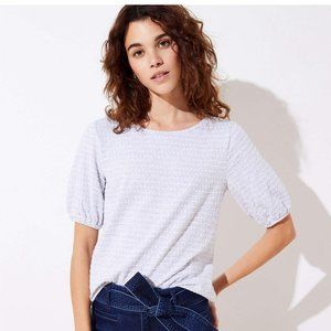 LOFT Gray Dotted Puff Sleeve Top
